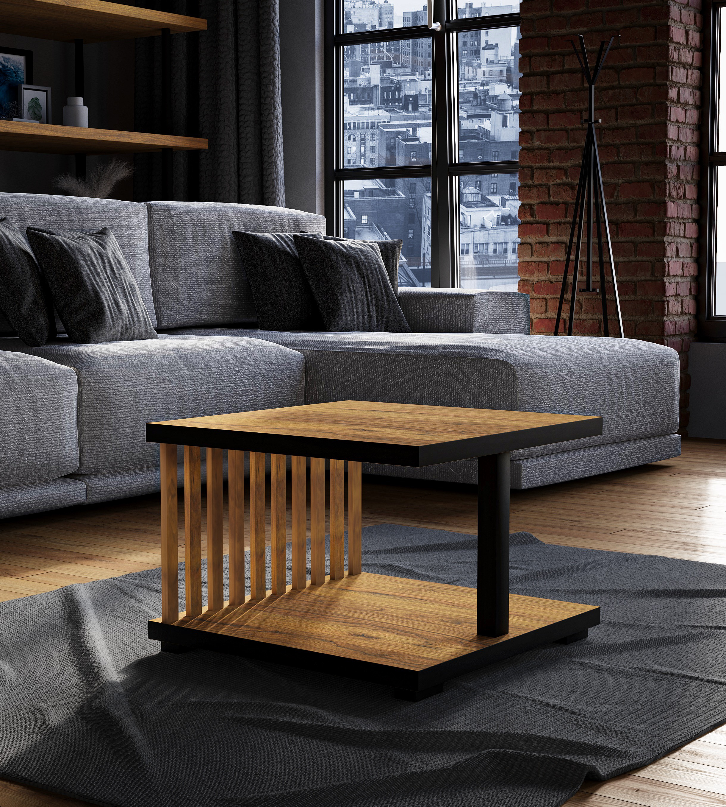 Stolik Kawowy Imperium Wood Dąb Wotan/Czarny 60x60 - siła natury i klasyka w jednym