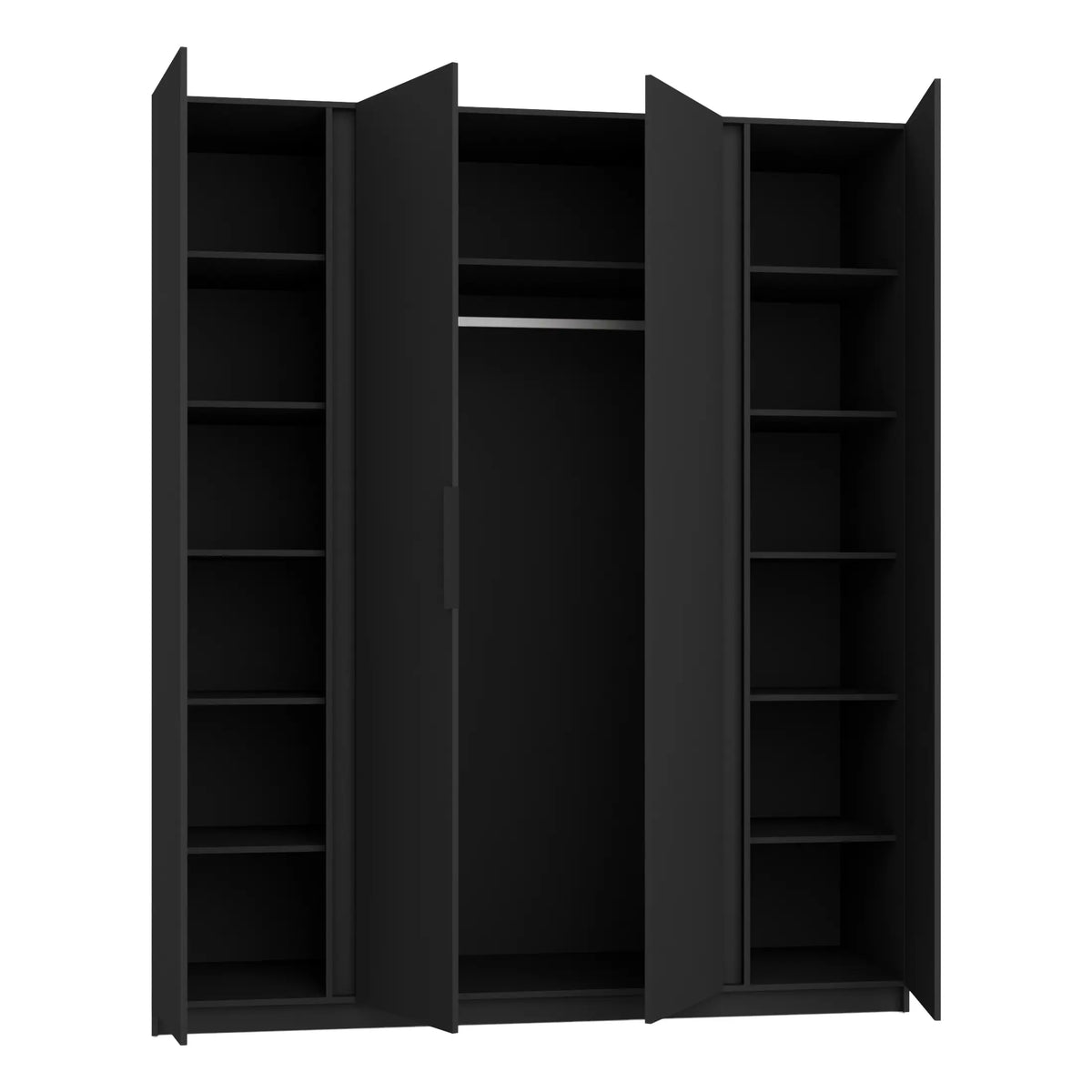 Szafa MILLA 200cm Czarna z Lustrem – 4 Drzwi, 11 Półek i Drążek Milo Furniture