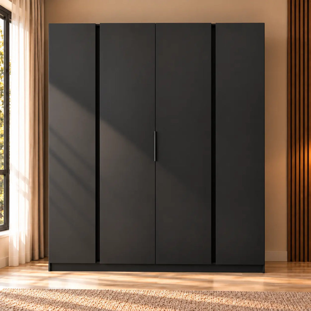 Szafa MILLA 200cm Czarna – Nowoczesna Szafa 4-Drzwiowa do Sypialni Milo Furniture