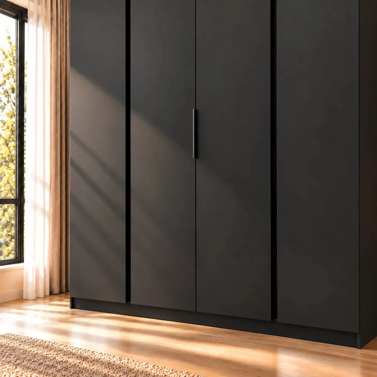 Szafa MILLA 200cm Czarna – Nowoczesna Szafa 4-Drzwiowa do Sypialni Milo Furniture