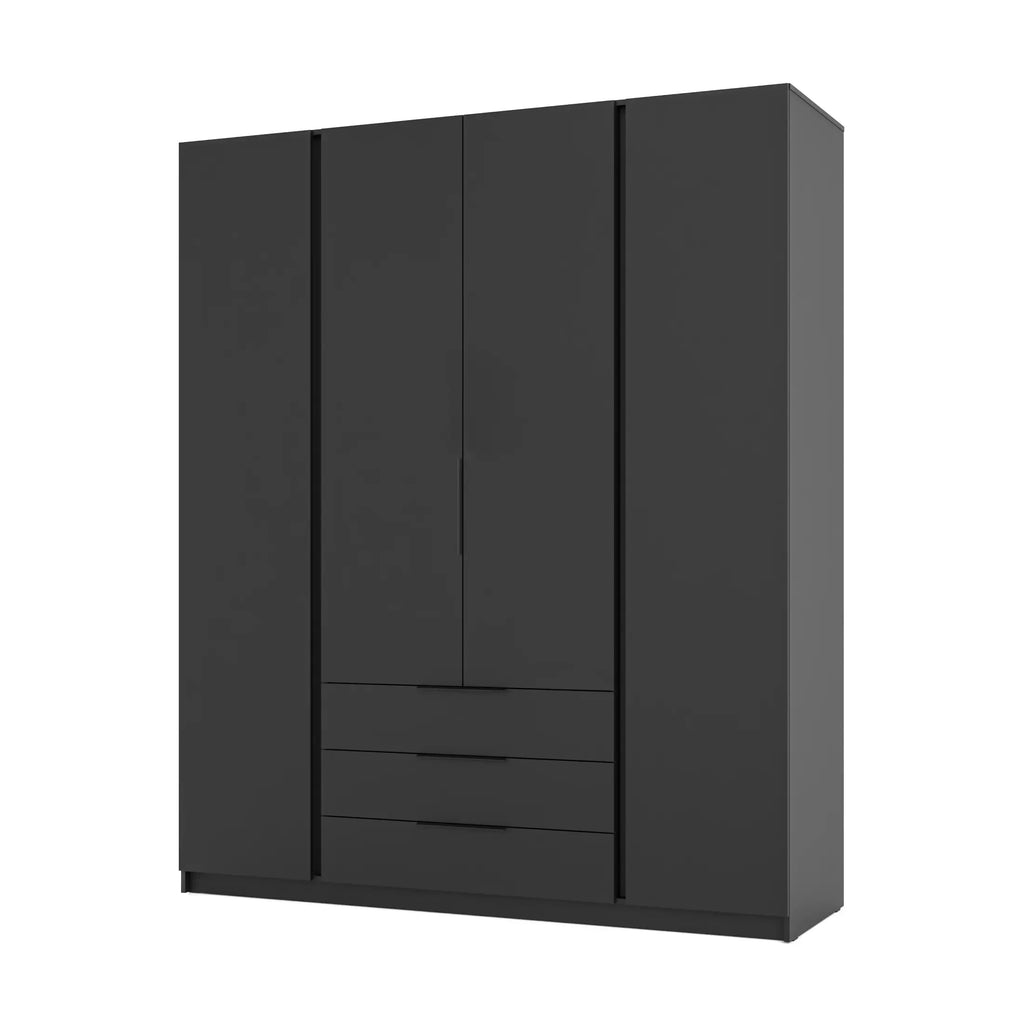 Szafa MILLA 200cm Czarna z 3 Szufladami – Nowoczesna Szafa do Sypialni Milo Furniture