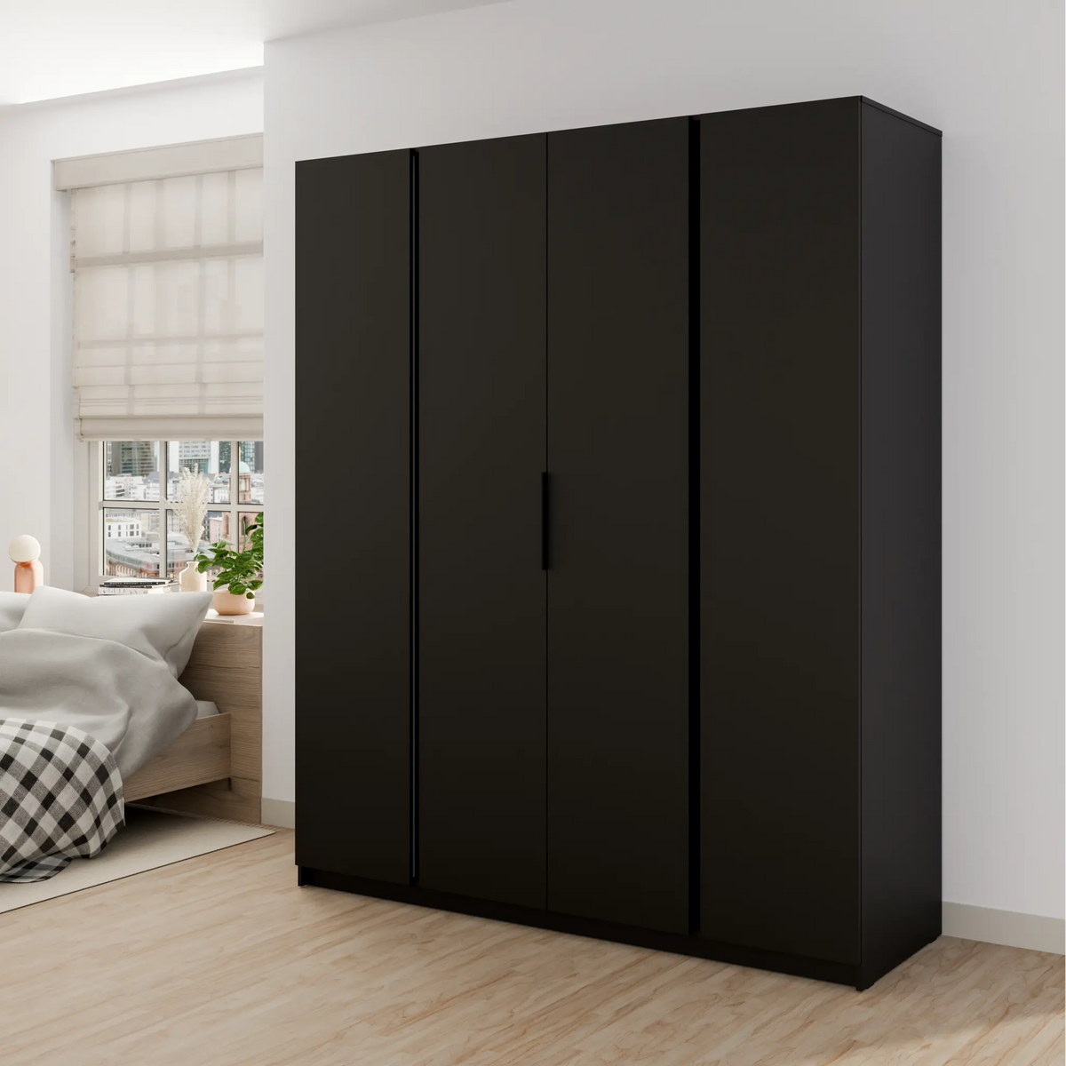 Szafa MILLA 200cm Czarna – Nowoczesna Szafa 4-Drzwiowa do Sypialni Milo Furniture