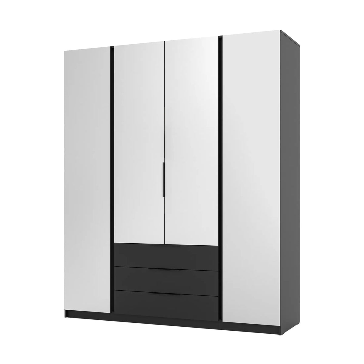Szafa MILLA 200cm Czarna z 4 Lustrami i 3 Szufladami – Nowoczesna Szafa do Sypialni Milo Furniture