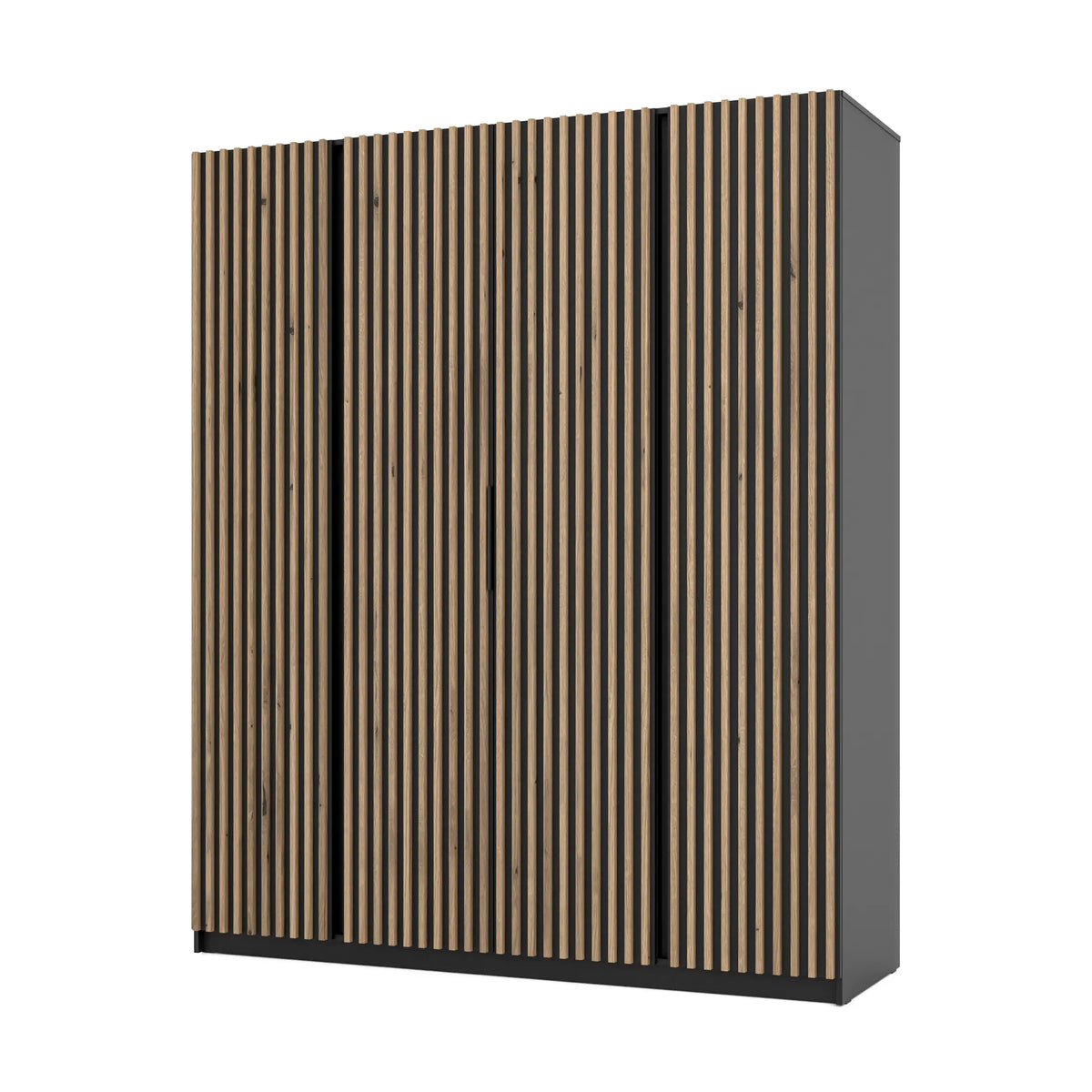 Szafa MILLA 200cm Czarna Dąb Evoke – Lamelowa 4-Drzwiowa do Sypialni Milo Furniture