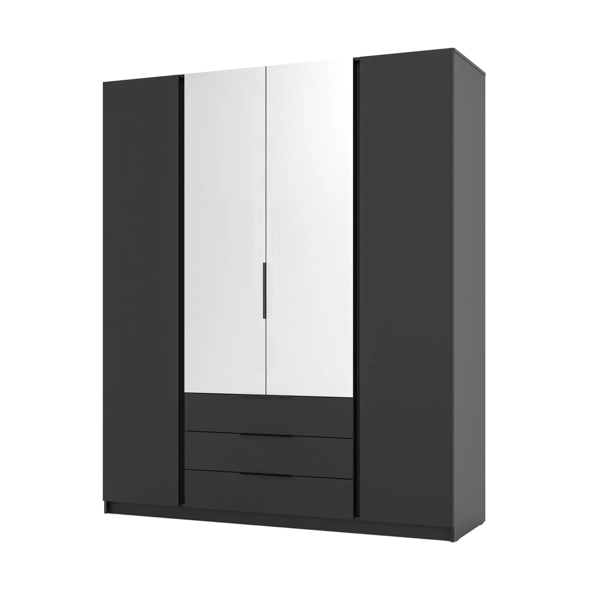 Szafa MILLA 200cm Czarna z Lustrem i 3 Szufladami – 4 Drzwi Milo Furniture