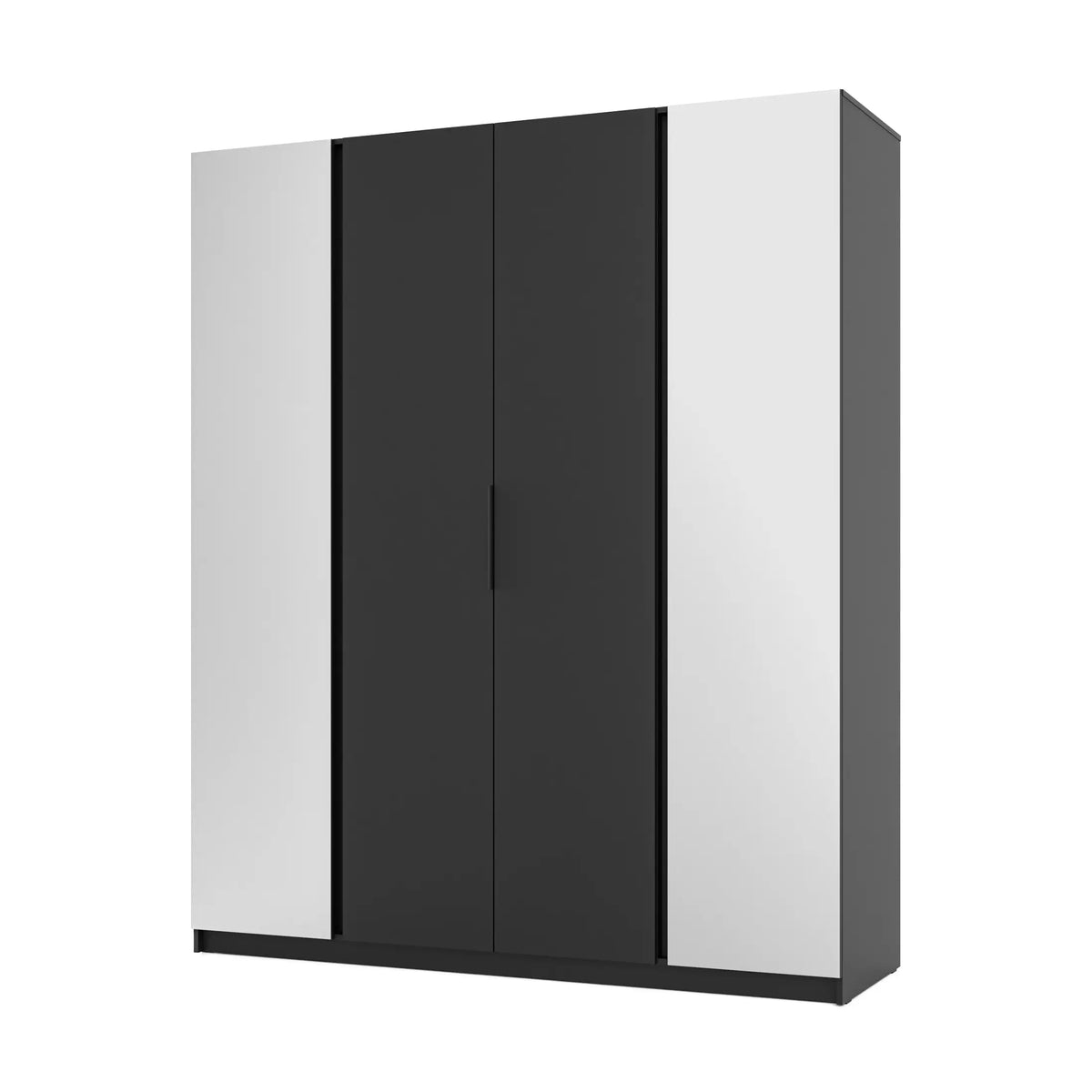 Szafa MILLA 200cm Czarna z Lustrem – 4 Drzwi, 11 Półek i Drążek Milo Furniture