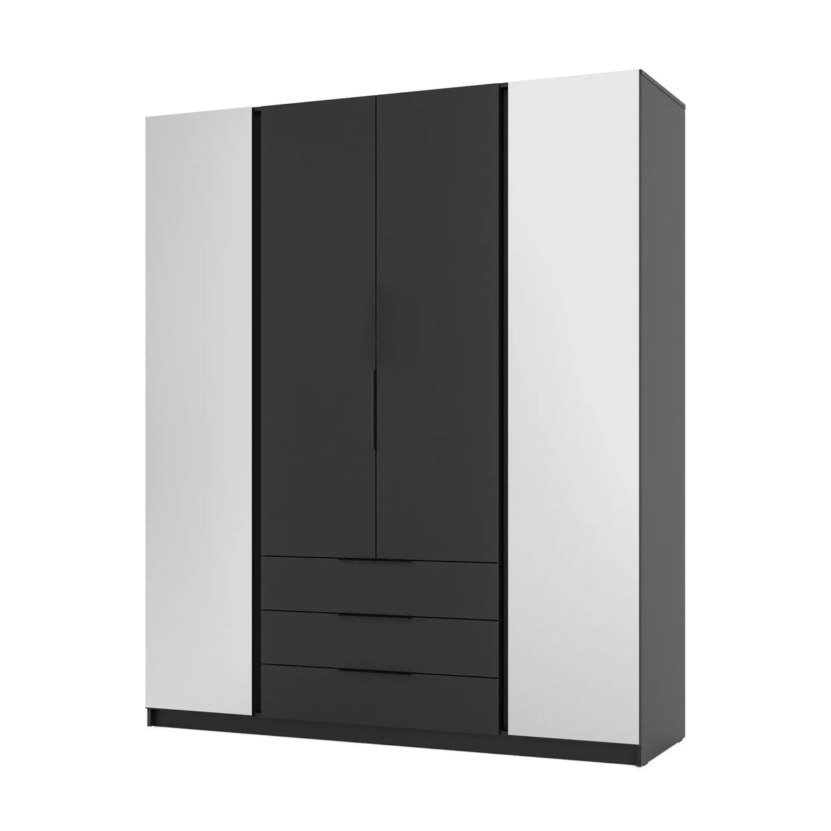 Szafa MILLA 200cm Czarna z Lustrem – 4 Drzwi, 3 Szuflady i Cichy Domyk Milo Furniture