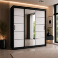 Szafa Przesuwna 180cm z Lustrem Biała/Czarna - Nowoczesna Milo Furniture