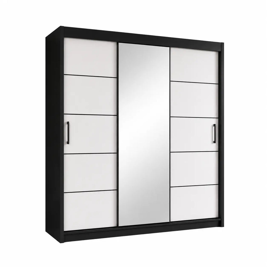 Szafa Przesuwna 180cm z Lustrem Biała/Czarna - Nowoczesna Milo Furniture