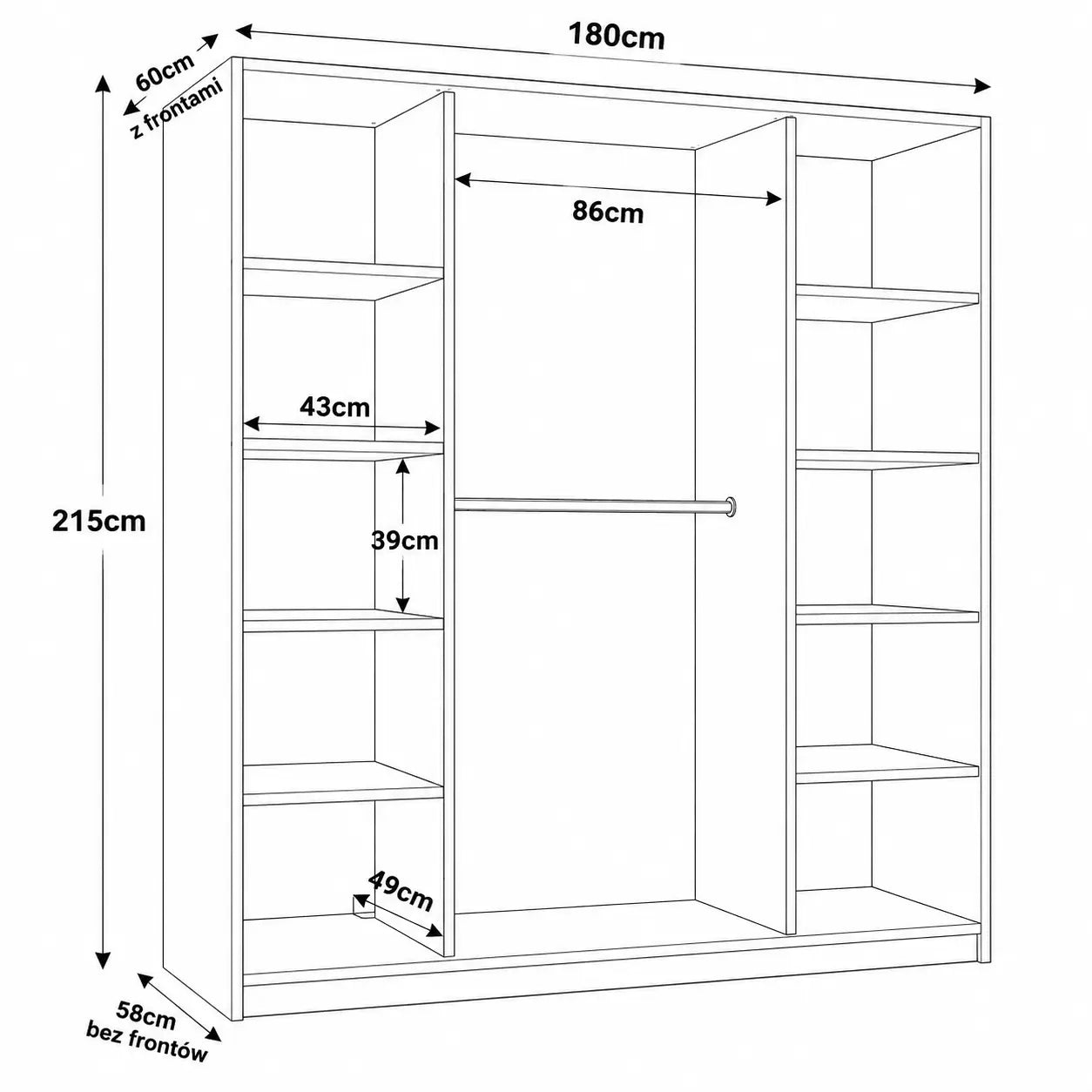 Szafa Przesuwna 180cm – Biały Mat / Dąb Sonoma TIO2 Milo Furniture