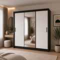 Szafa Przesuwna 180 cm z Lustrem Biała/Czarna - TIO Milo Furniture