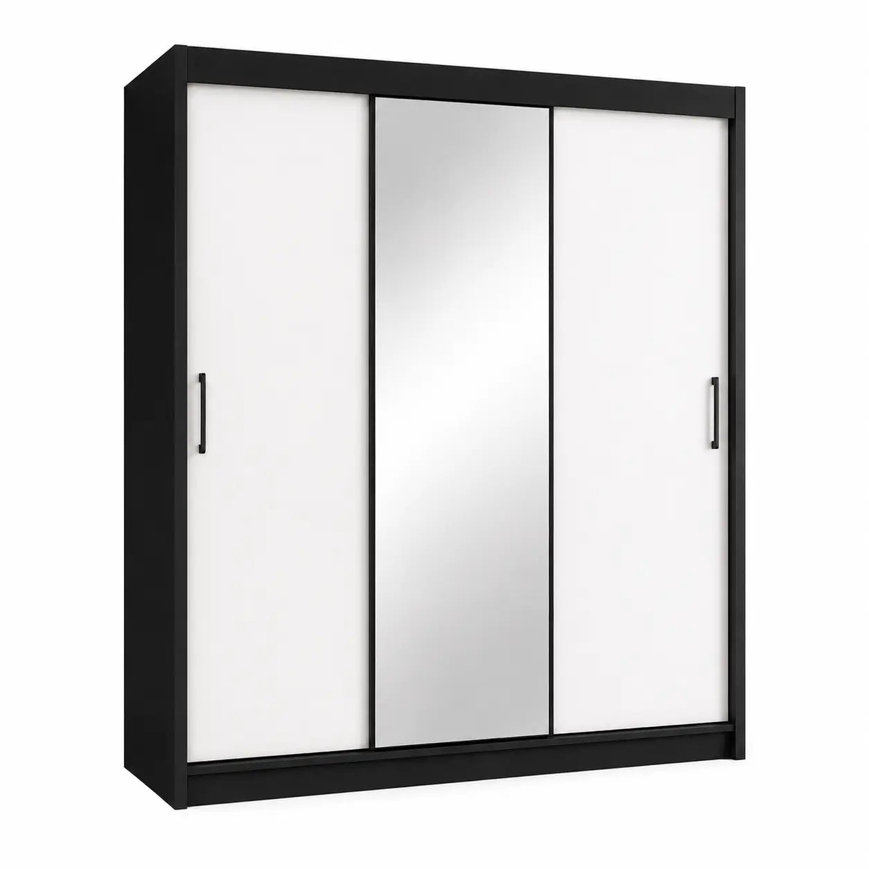 Szafa Przesuwna 180 cm z Lustrem Biała/Czarna - TIO Milo Furniture