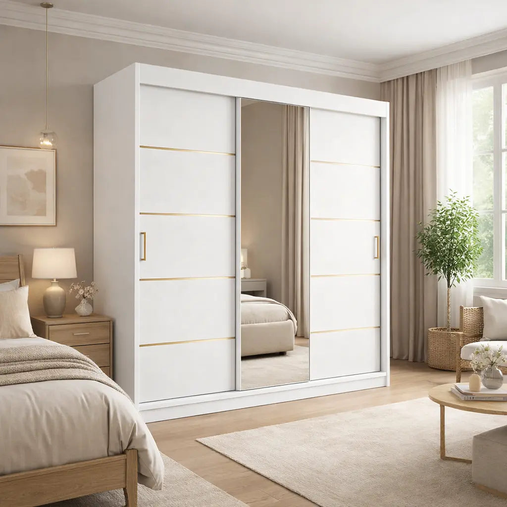 Szafa Przesuwna z lustrem 180cm Biała Garderoba Milo Furniture