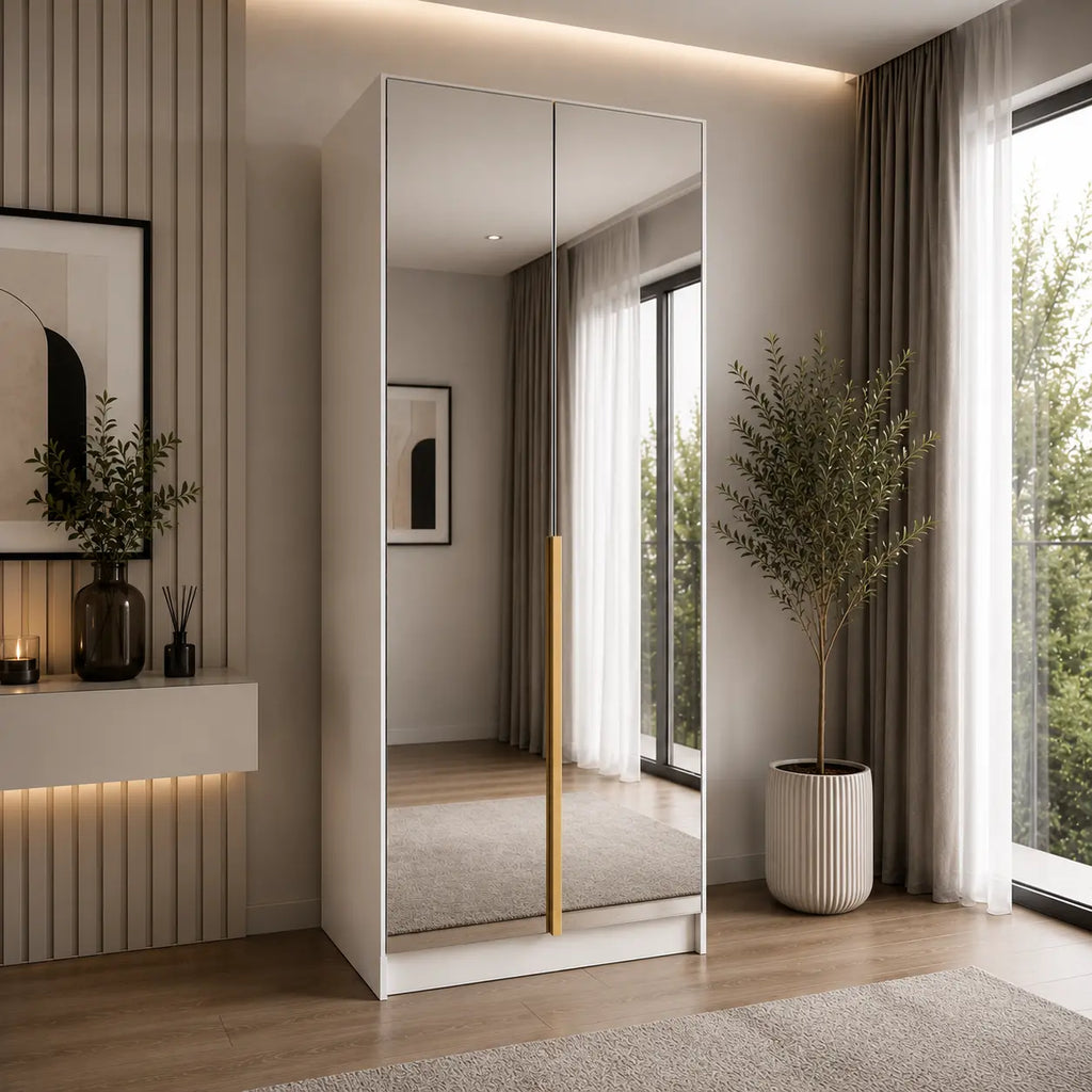 Szafa Uchylna 100cm z Lustrem Biała – Nowoczesna Kompaktowa Garderoba Milo Furniture