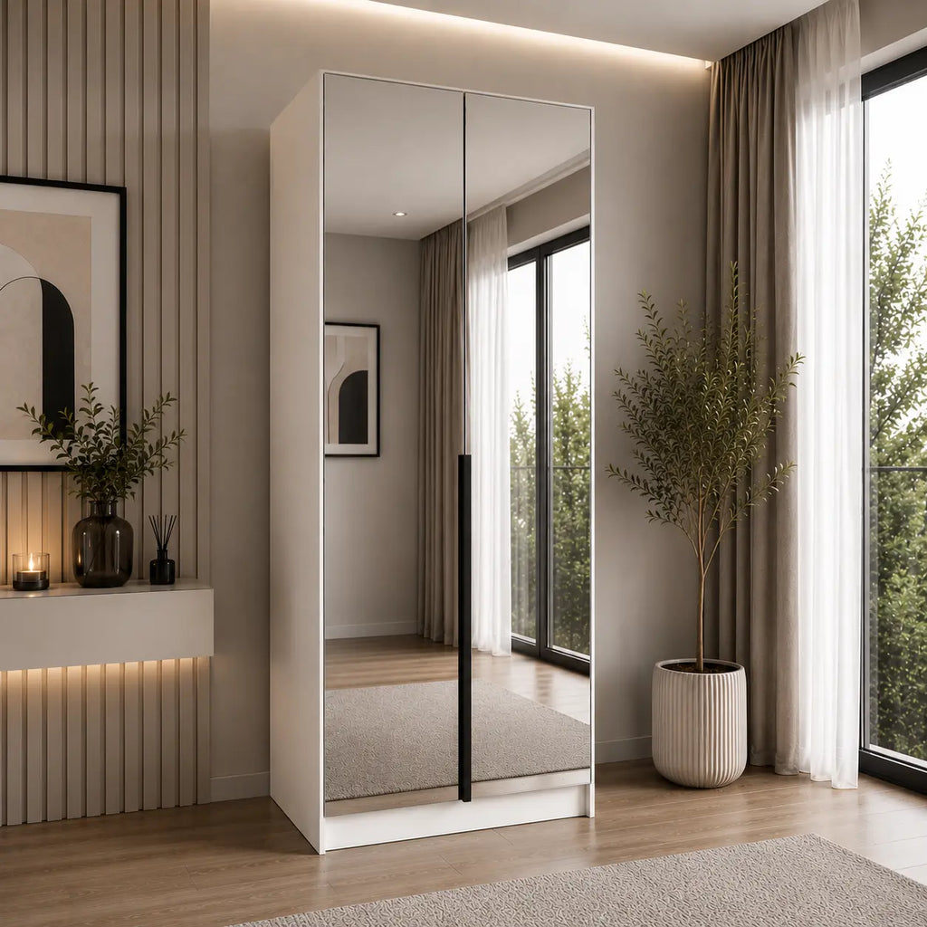 Szafa Uchylna 100cm z Lustrem Biała – Nowoczesna Kompaktowa Garderoba Milo Furniture
