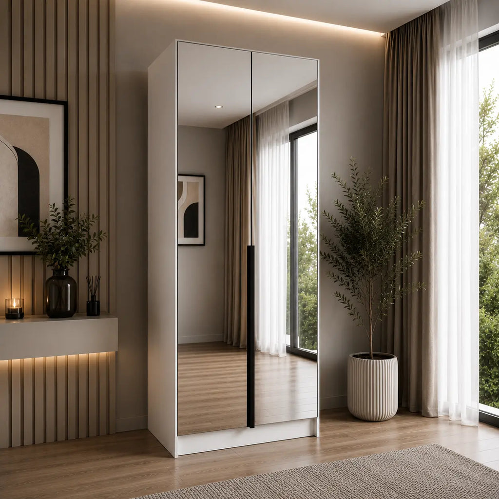 Szafa Uchylna 100cm z Lustrem Biała – Nowoczesna Kompaktowa Garderoba Milo Furniture