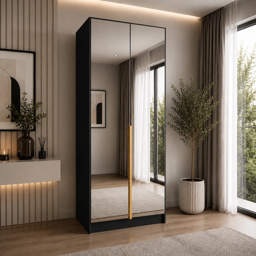Szafa Uchylna 100cm z Lustrem Czarna MONA – Nowoczesna Garderoba Milo Furniture