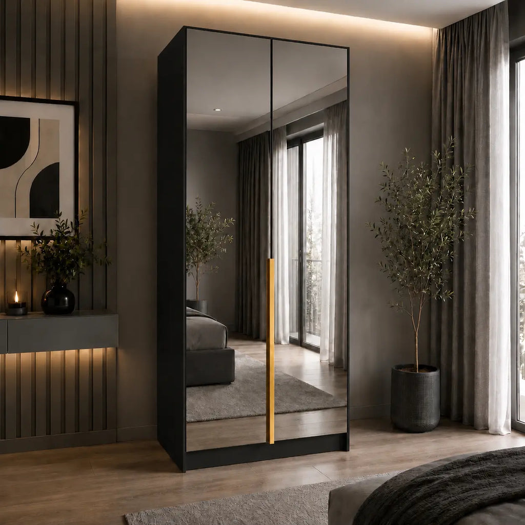 Szafa Uchylna 100cm z Lustrem Czarna MONA – Nowoczesna Garderoba Milo Furniture