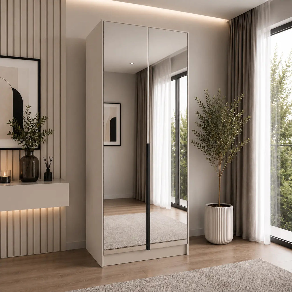 Szafa Uchylna 100cm z Lustrem Biała – Nowoczesna Kompaktowa Garderoba Milo Furniture