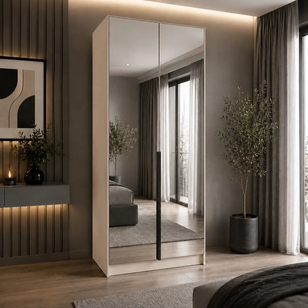 Szafa Uchylna 100cm z Lustrem Biała – Nowoczesna Kompaktowa Garderoba Milo Furniture