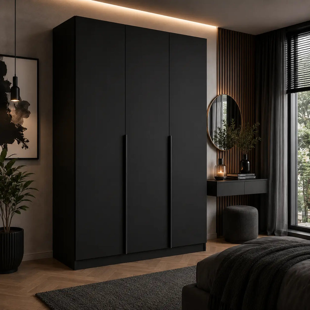 Szafa Uchylna 150cm Czarna MONA – Nowoczesna Szafa do Sypialni Milo Furniture