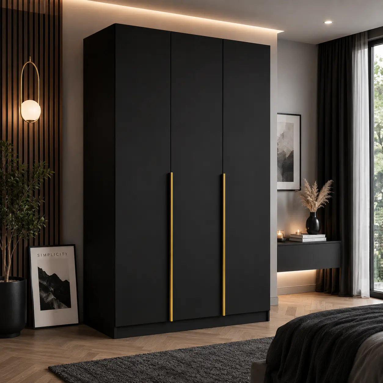 Szafa Uchylna 150cm Czarna MONA – Nowoczesna Szafa do Sypialni Milo Furniture