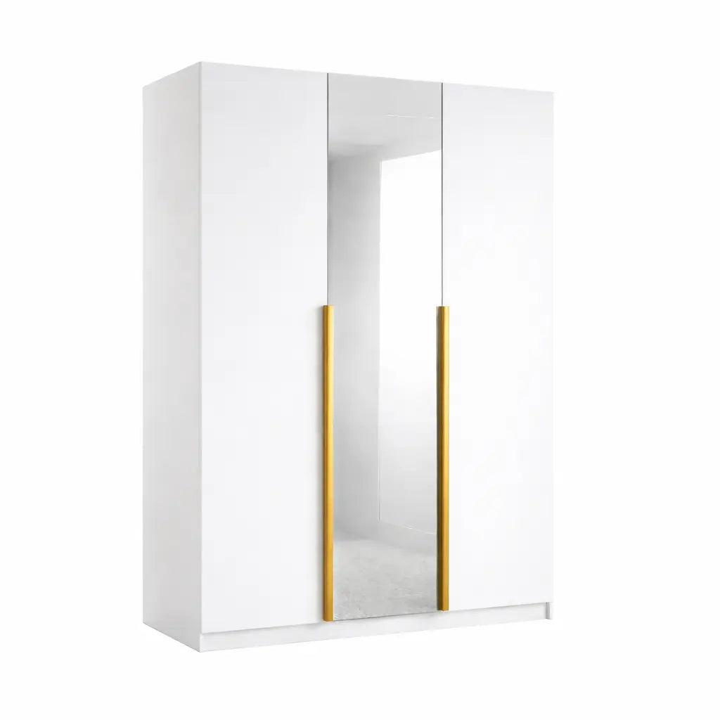 Szafa Uchylna 150cm 3-drzwiowa Biała z Lustrem – Garderoba Milo Furniture