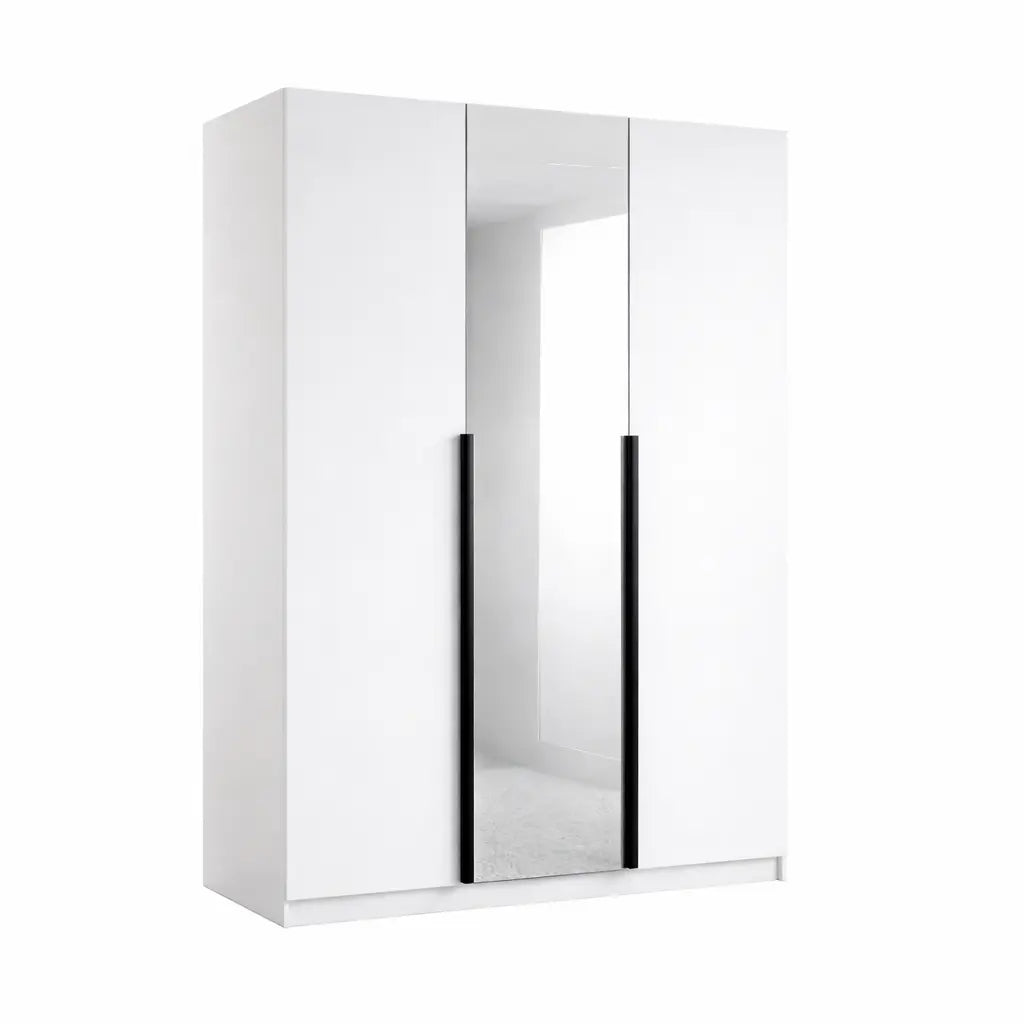 Szafa Uchylna 150cm 3-drzwiowa Biała z Lustrem – Garderoba Milo Furniture