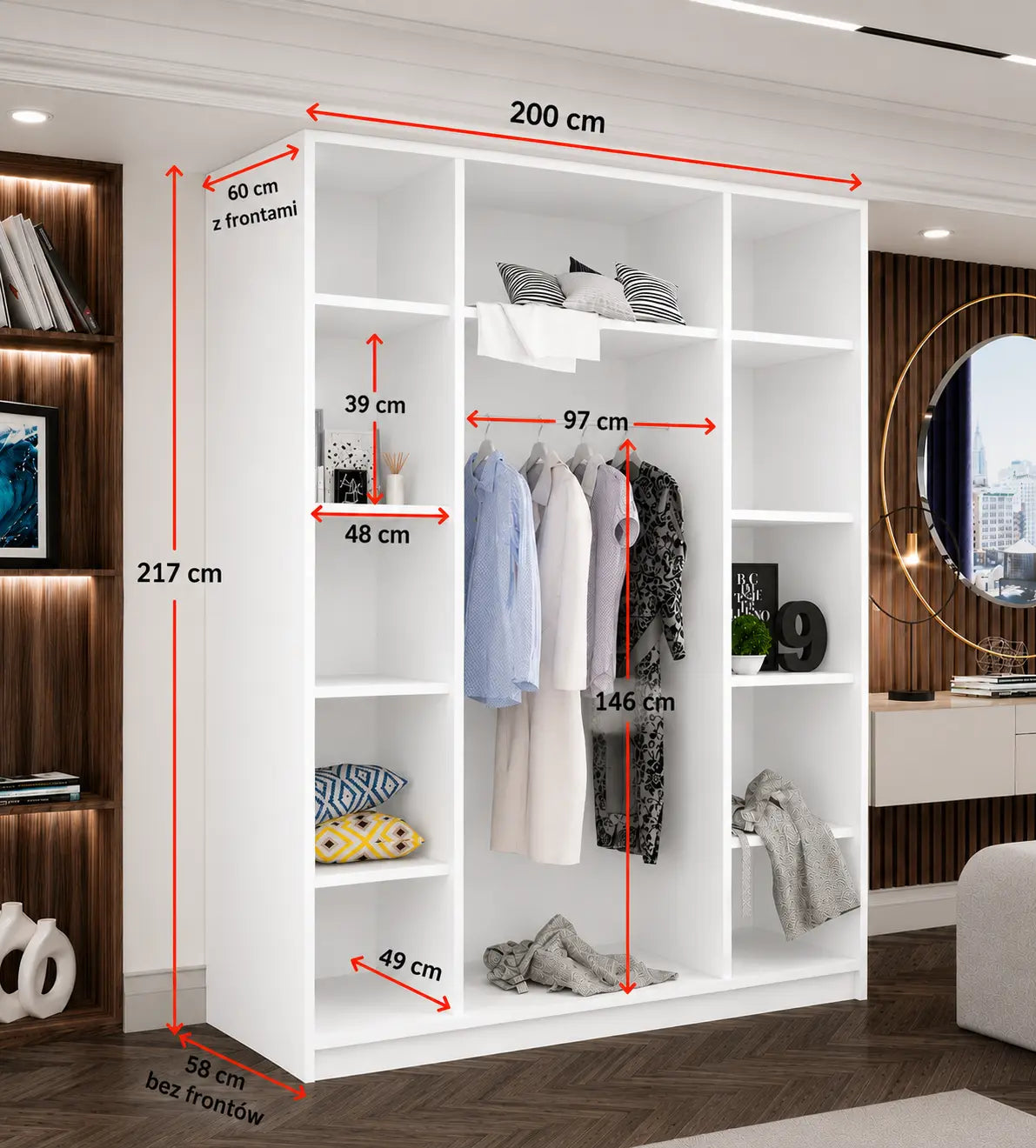 Szafa Uchylna 200cm 4-drzwiowa Biała Ze Złotymi Uchwytami TIZA Milo Furniture