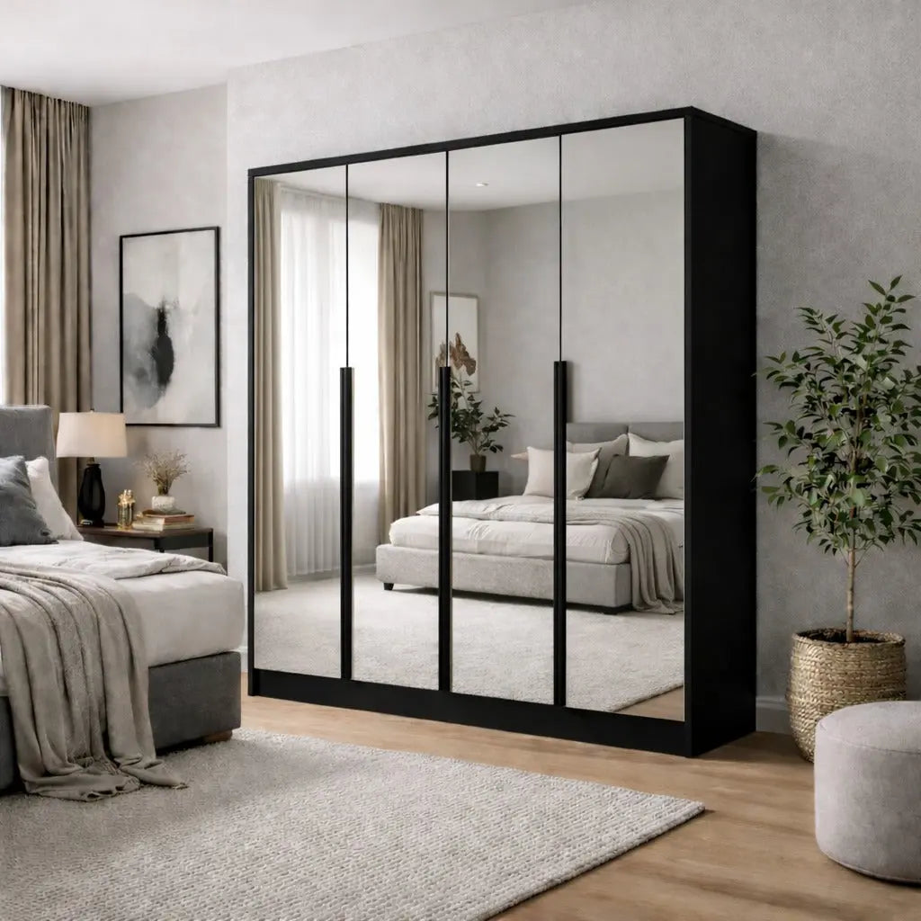 Szafa Uchylna z Lustrami Kaszmir/Czarna 200cm TIZA Duża Garderoba Milo Furniture