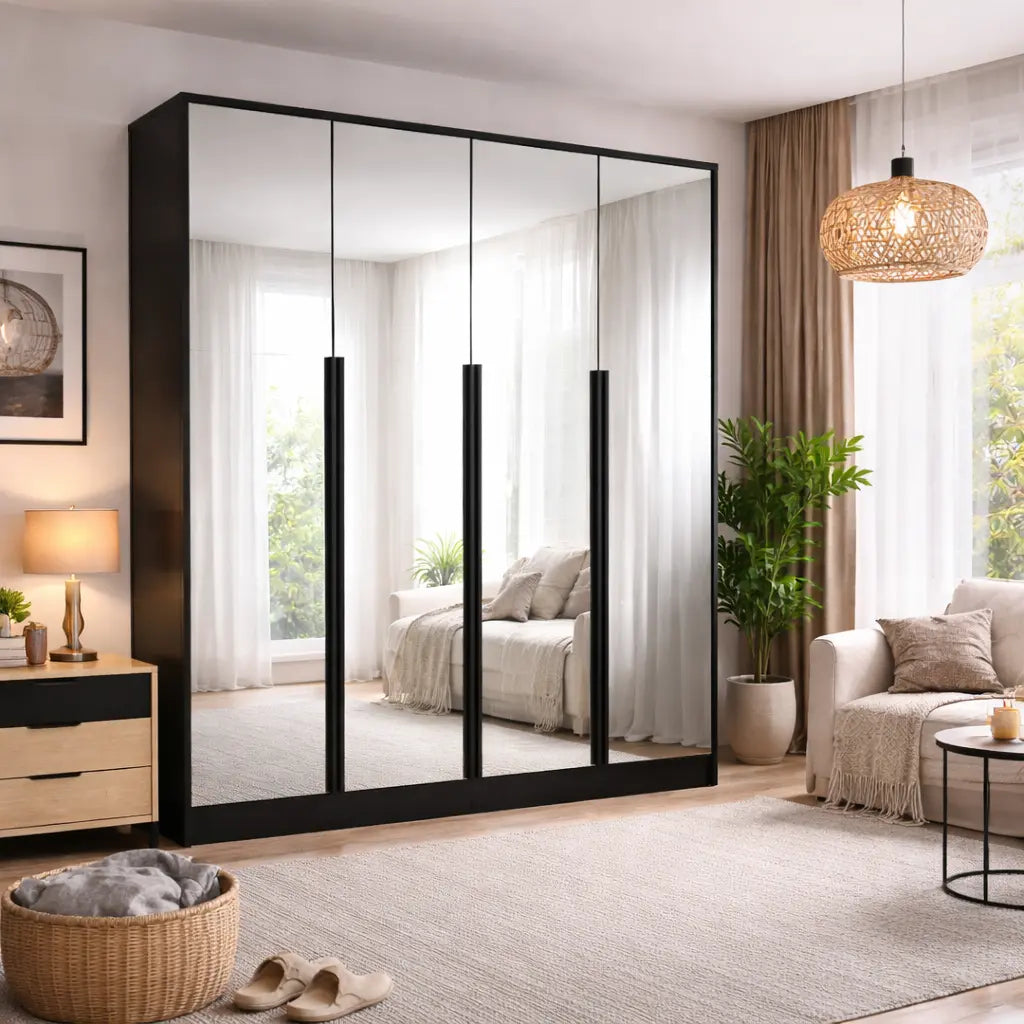 Szafa Uchylna z Lustrami Kaszmir/Czarna 200cm TIZA Duża Garderoba Milo Furniture