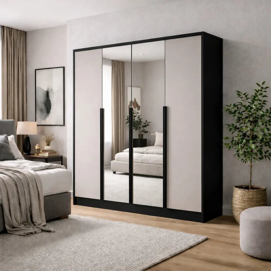 Szafa Uchylna z Lustrem Kaszmir/Czarna 200cm TIZA Duża Garderoba Milo Furniture