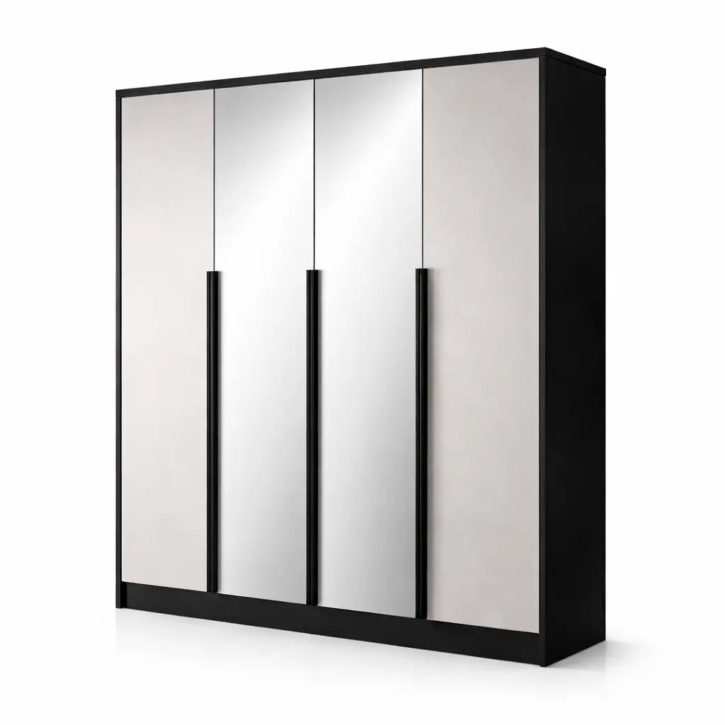 Szafa Uchylna z Lustrem Kaszmir/Czarna 200cm TIZA Duża Garderoba Milo Furniture