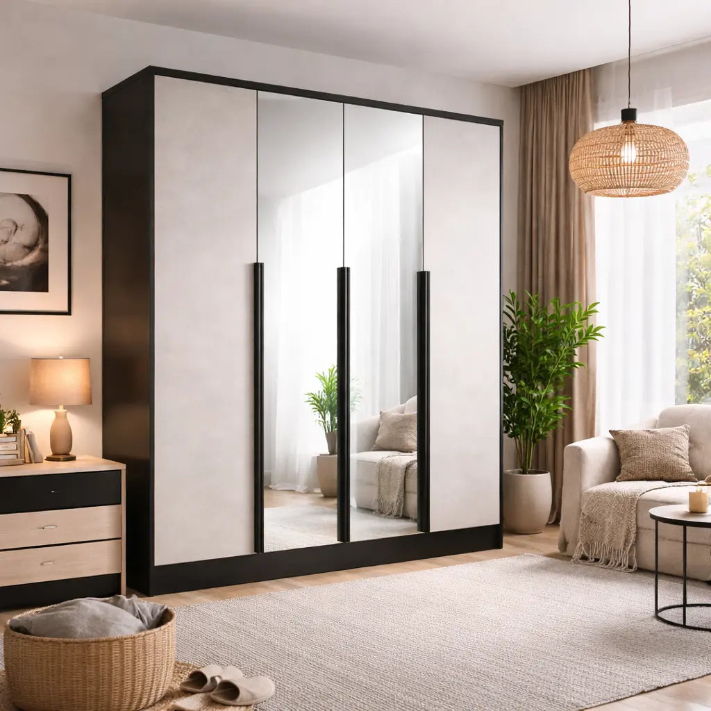 Szafa Uchylna z Lustrem Kaszmir/Czarna 200cm TIZA Duża Garderoba Milo Furniture
