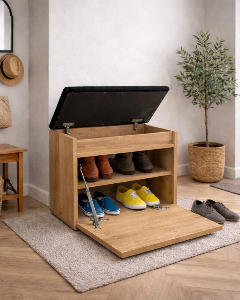 Szafka na buty z siedziskiem i schowkiem Dąb Artisan do przedpokoju Lumo