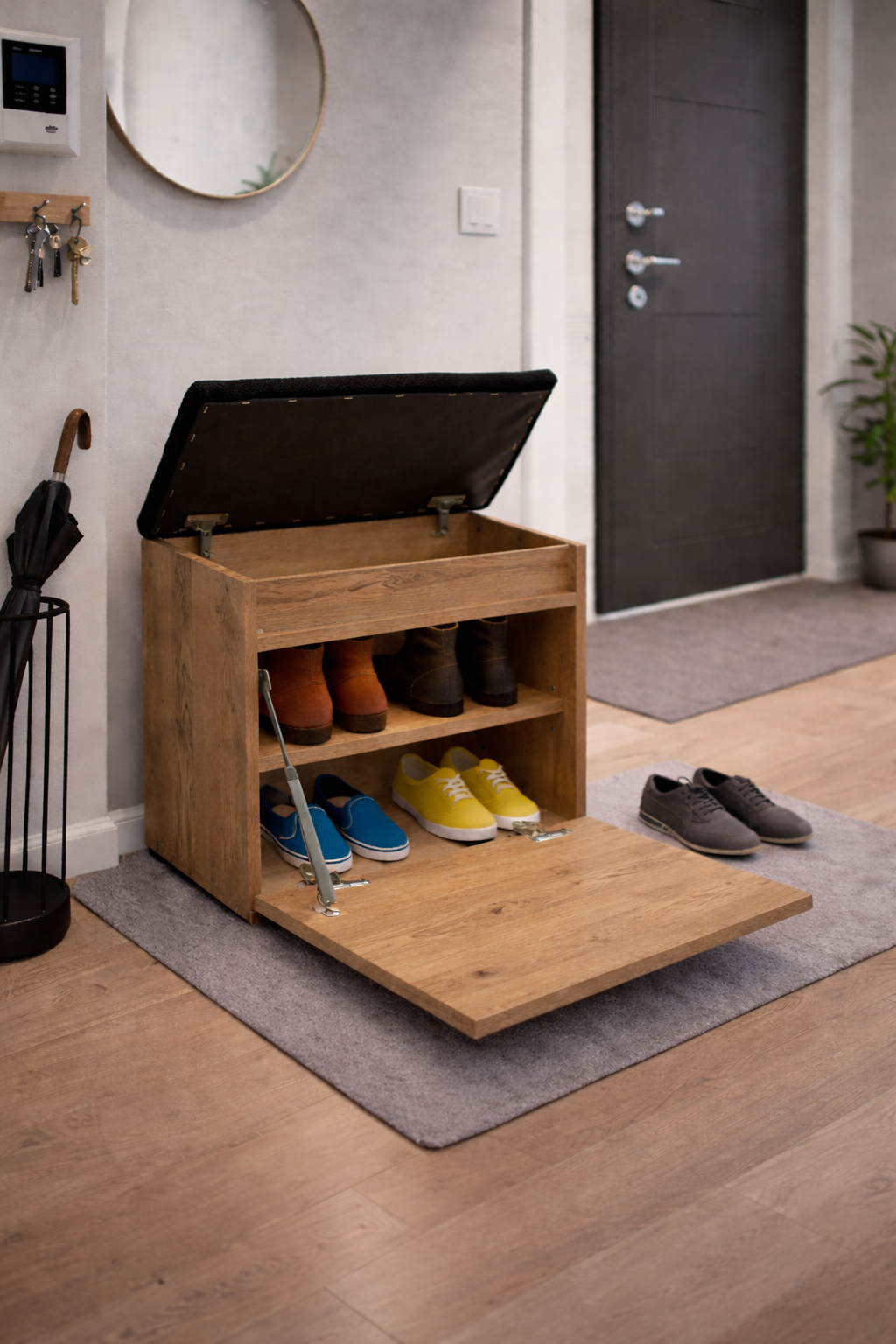 Szafka na buty z siedziskiem i schowkiem Dąb Artisan do przedpokoju Lumo