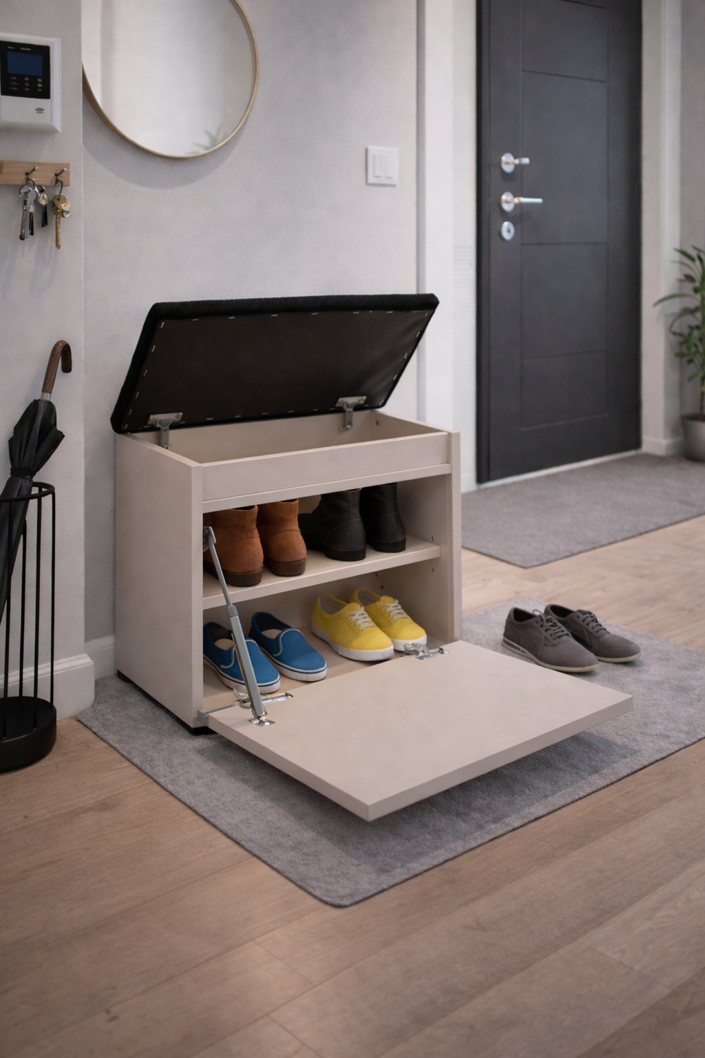 Szafka na buty z siedziskiem i schowkiem Kaszmir do przedpokoju Lumo