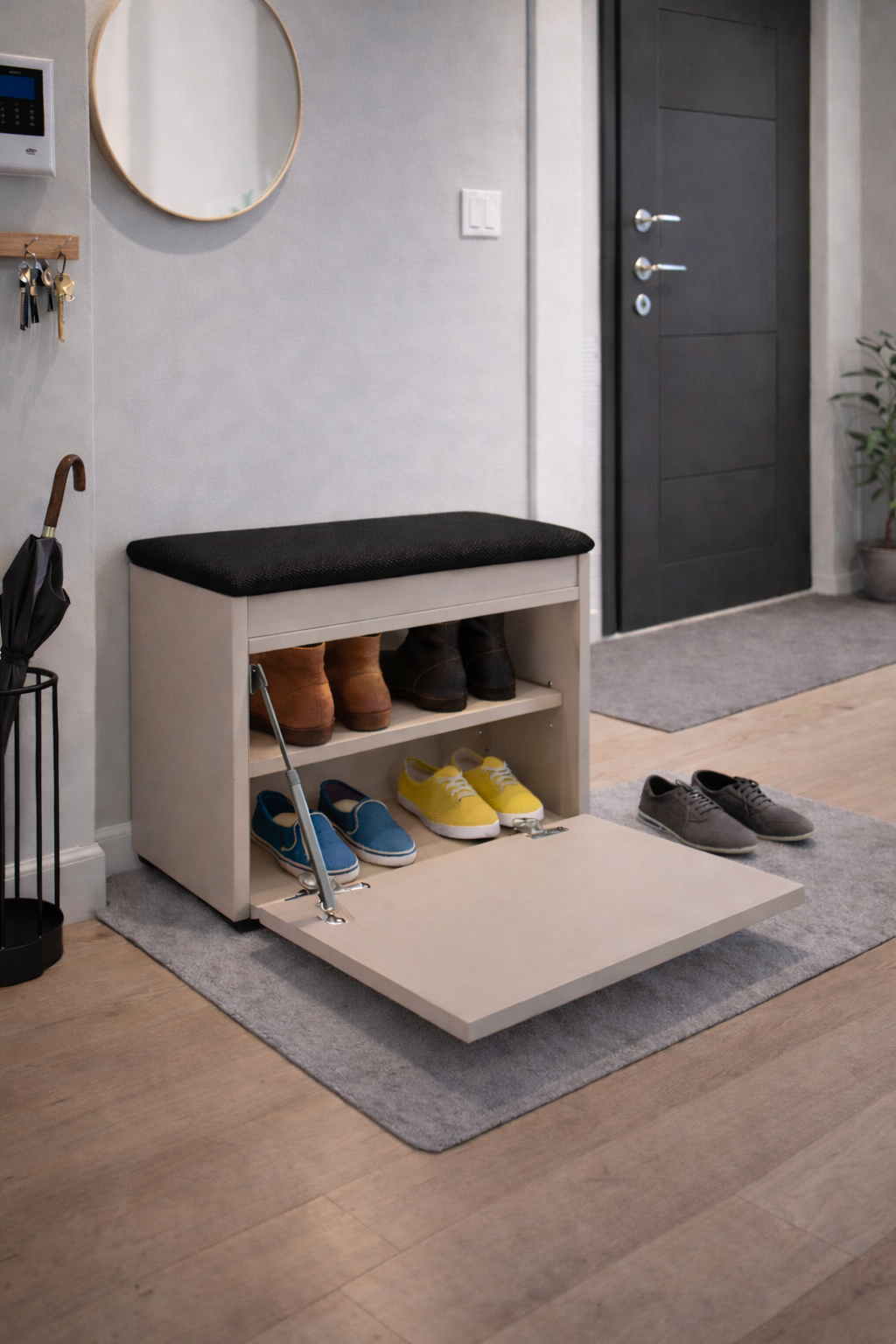 Szafka na buty z siedziskiem i schowkiem Kaszmir do przedpokoju Lumo