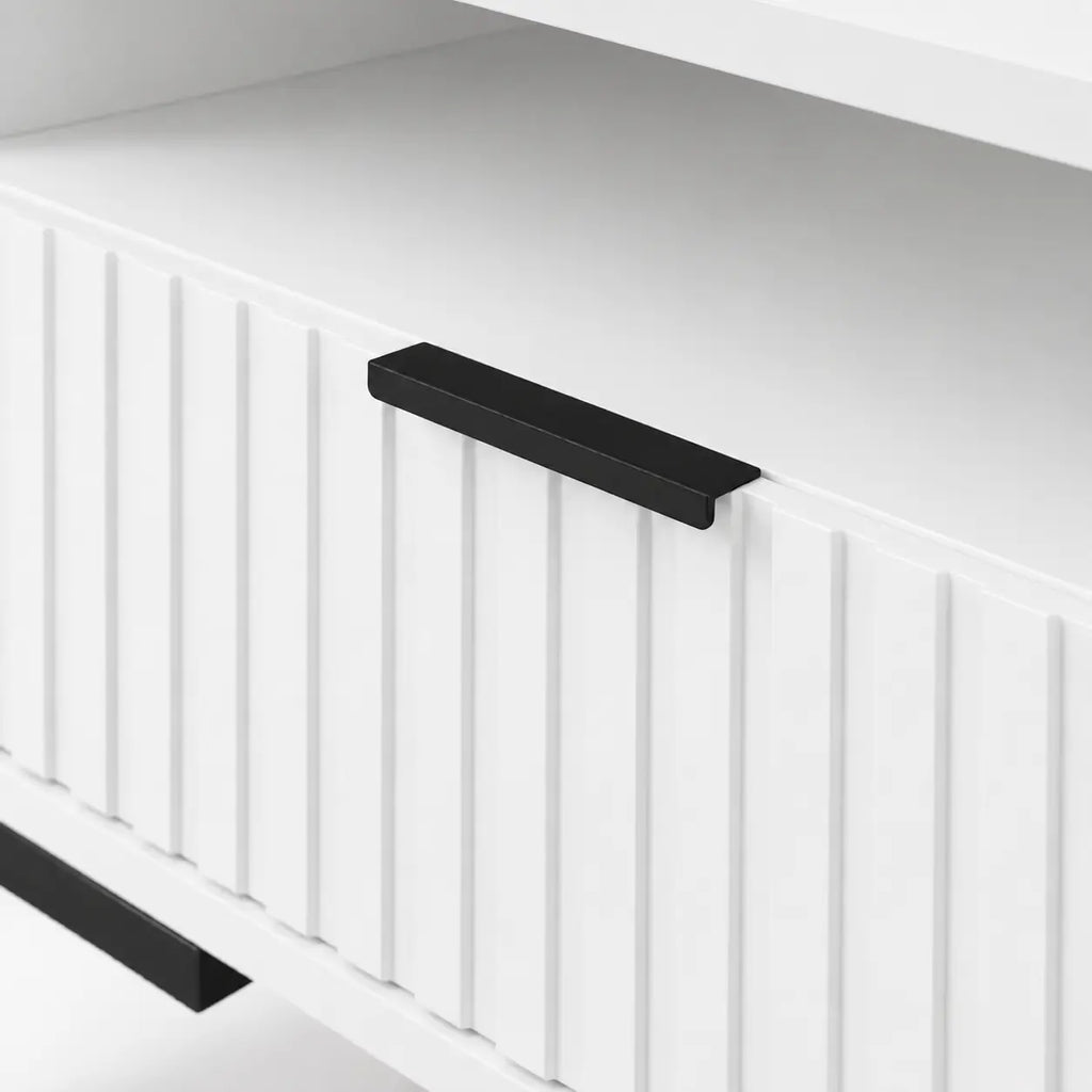 Szafka Nocna Biała Czarne Nogi Ryflowana z Szufladą 42cm Milo Furniture