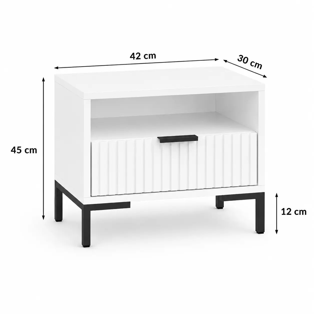 Szafka Nocna Biała Czarne Nogi Ryflowana z Szufladą 42cm Milo Furniture
