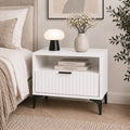 Szafka Nocna Biała Czarne Nogi Ryflowana z Szufladą 42cm Milo Furniture