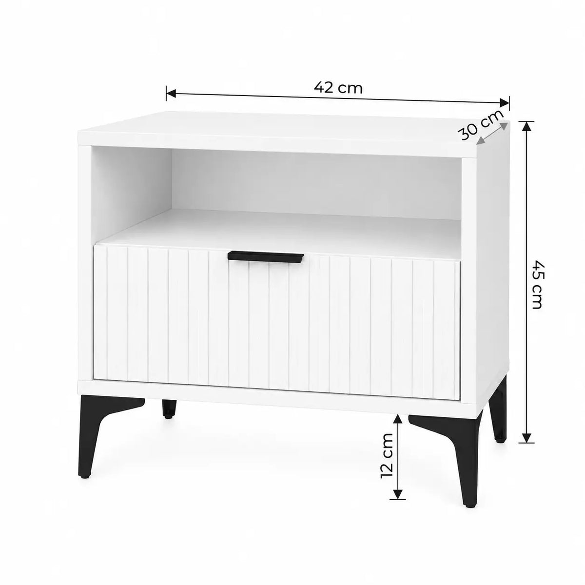 Szafka Nocna Biała Czarne Nogi Ryflowana z Szufladą 42cm Milo Furniture