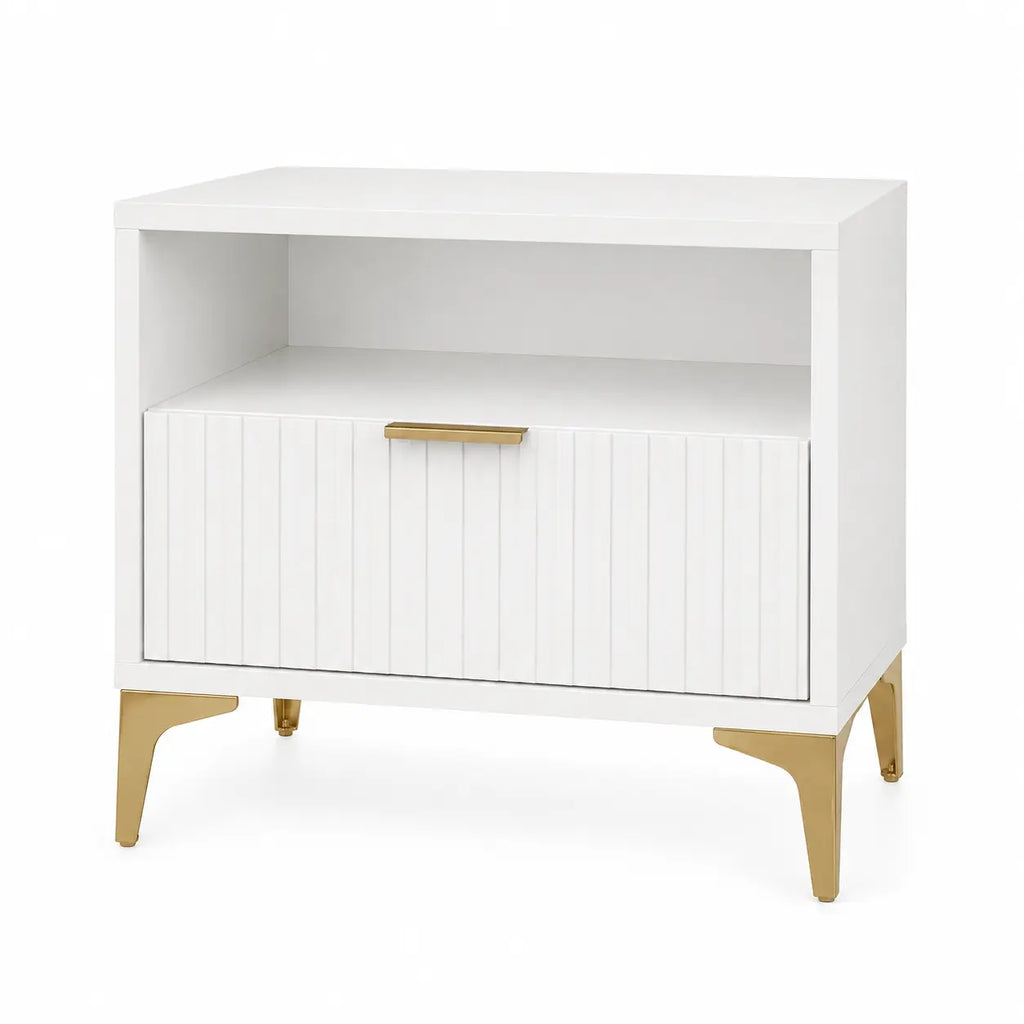Szafka Nocna Biała Złote Nogi Ryflowana z Szufladą 42cm Milo Furniture