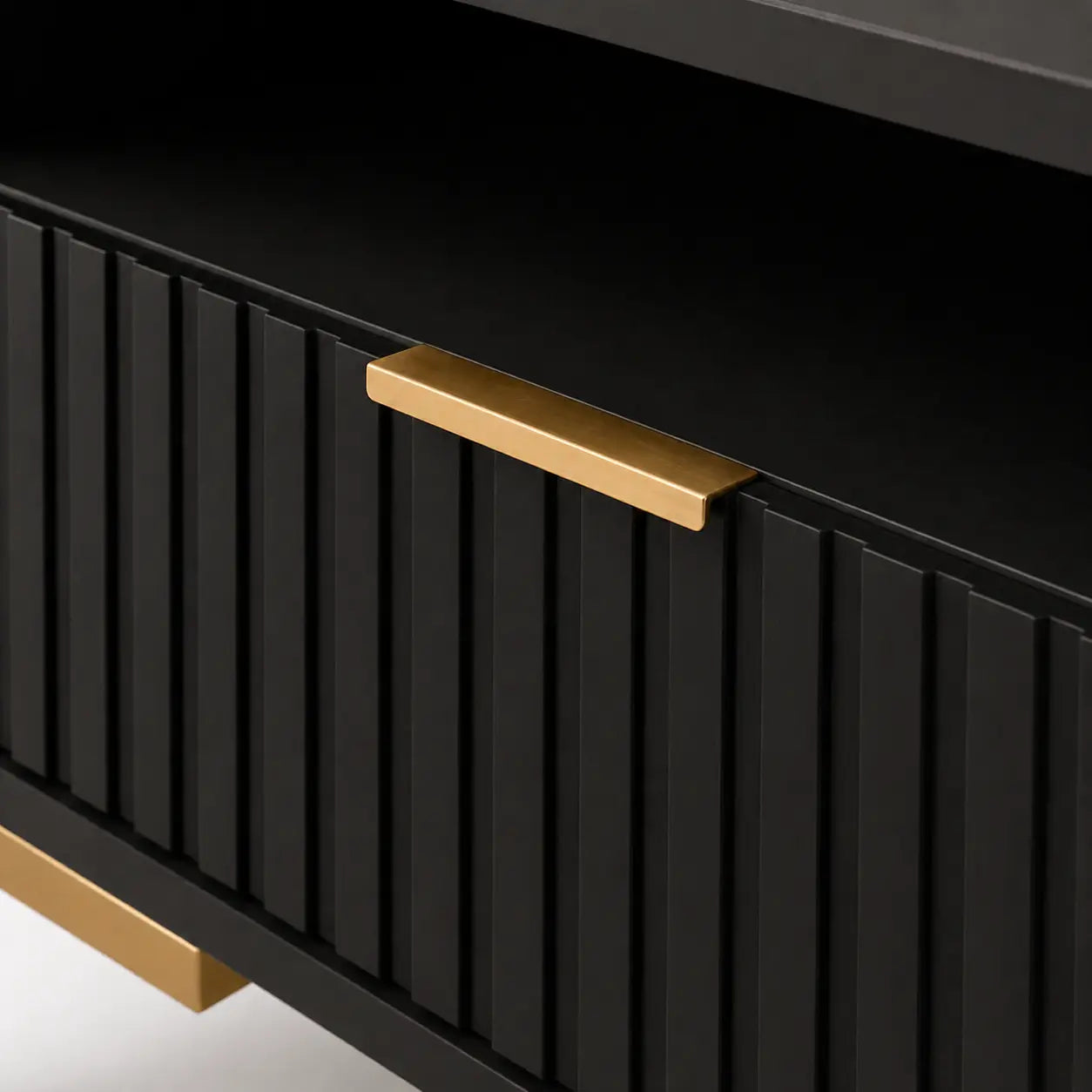 Szafka Nocna Czarna Złote Nogi Ryflowana z Szufladą 42cm Milo Furniture