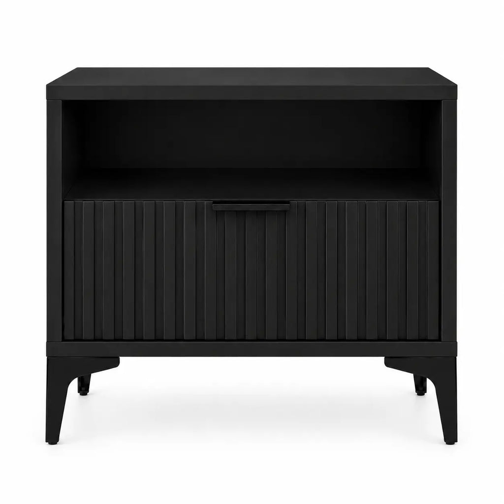 Szafka Nocna Czarna Czarne Nogi Ryflowana z Szufladą 42cm Milo Furniture