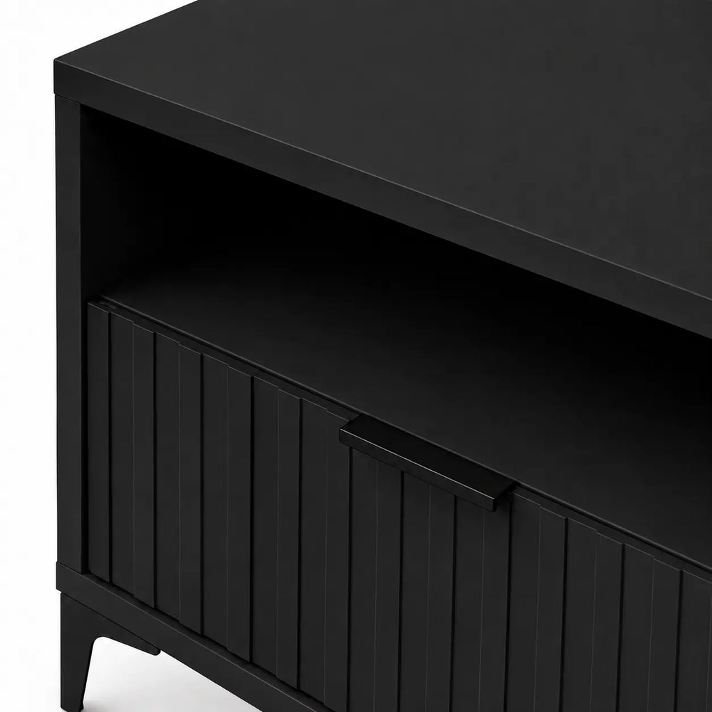 Szafka Nocna Czarna Czarne Nogi Ryflowana z Szufladą 42cm Milo Furniture