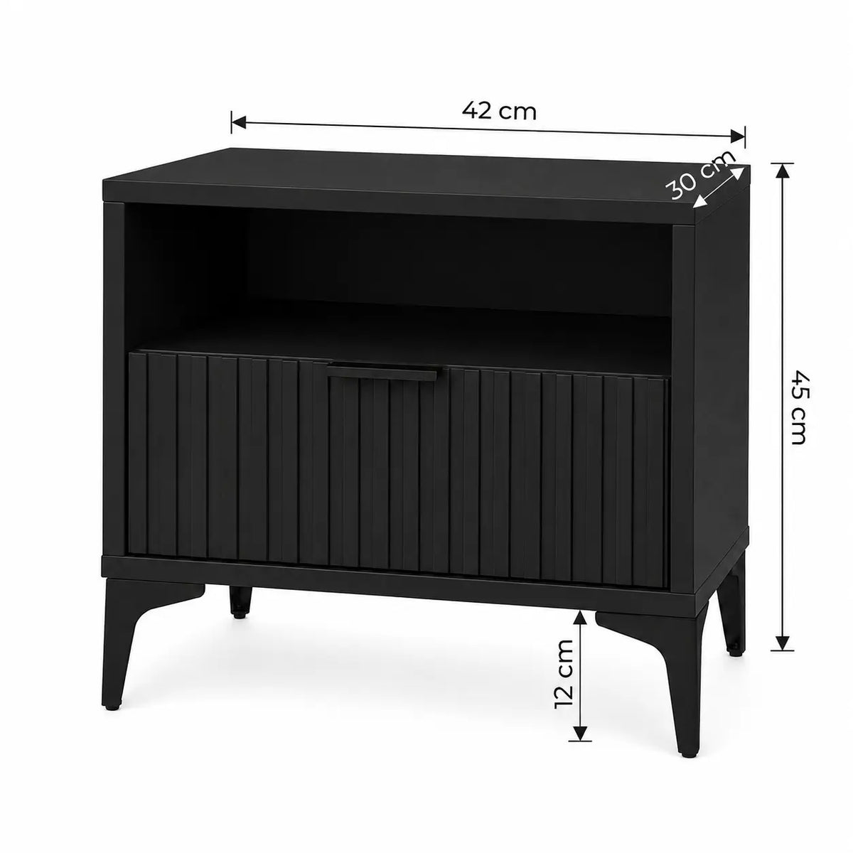 Szafka Nocna Czarna Czarne Nogi Ryflowana z Szufladą 42cm Milo Furniture