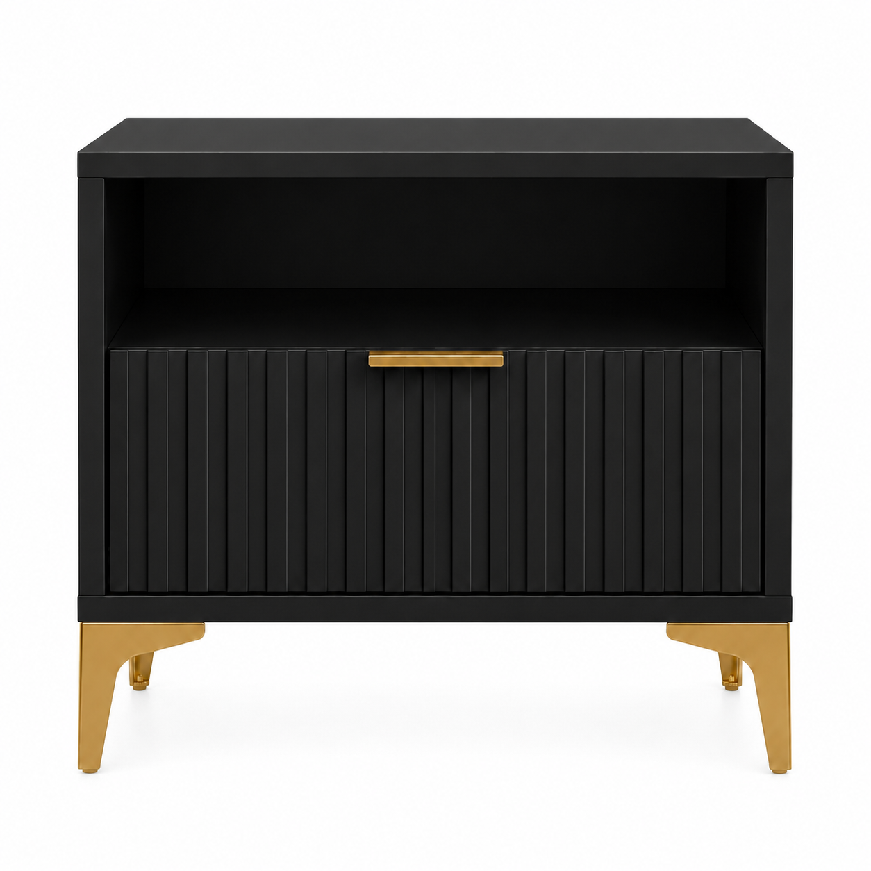 Szafka Nocna Czarna Złote Nogi Ryflowana z Szufladą 42cm