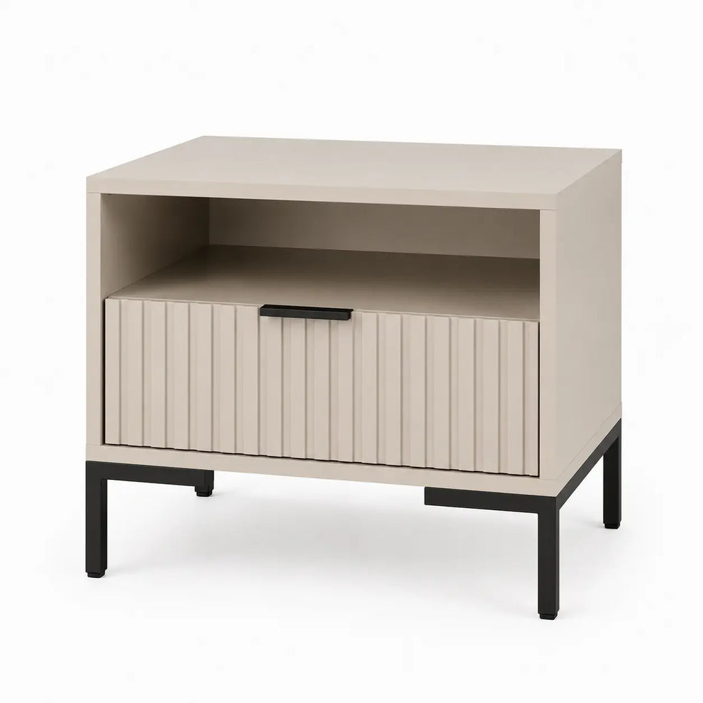 Szafka Nocna Kaszmir Czarne Nogi Ryflowana z Szufladą 42cm Milo Furniture