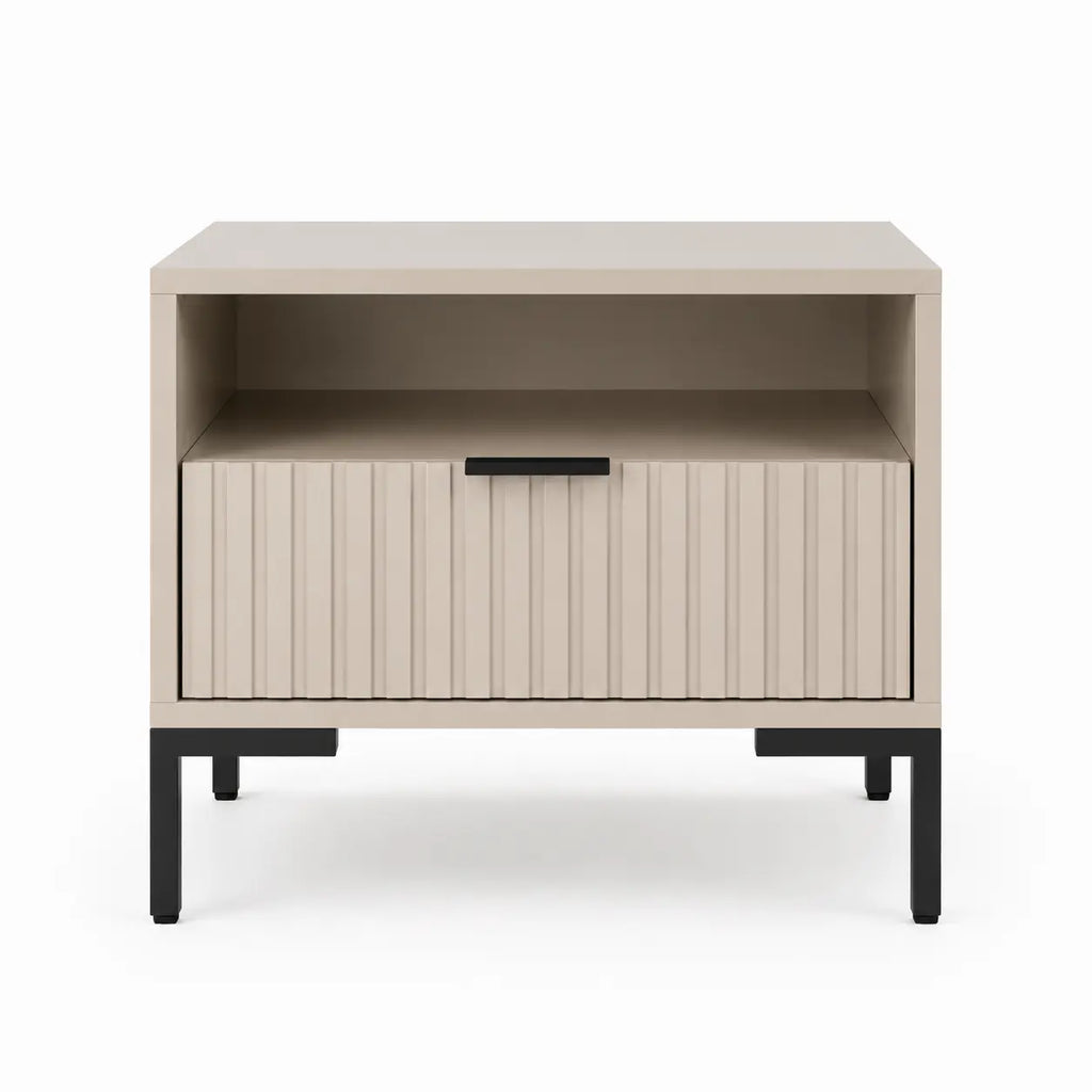 Szafka Nocna Kaszmir Czarne Nogi Ryflowana z Szufladą 42cm Milo Furniture